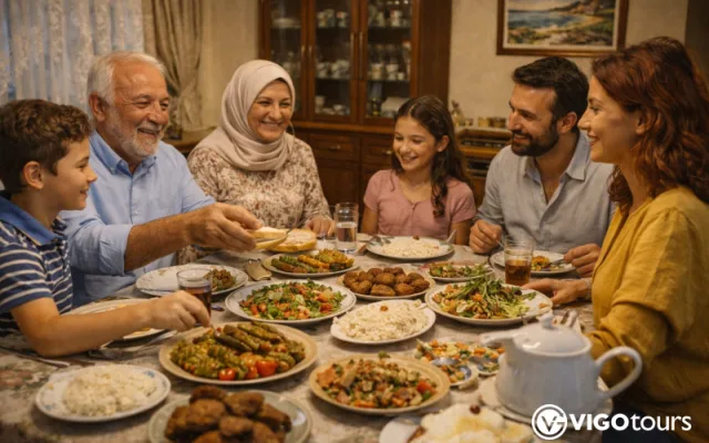 Traditionelles Abendessen mit einer Familie nahe Side