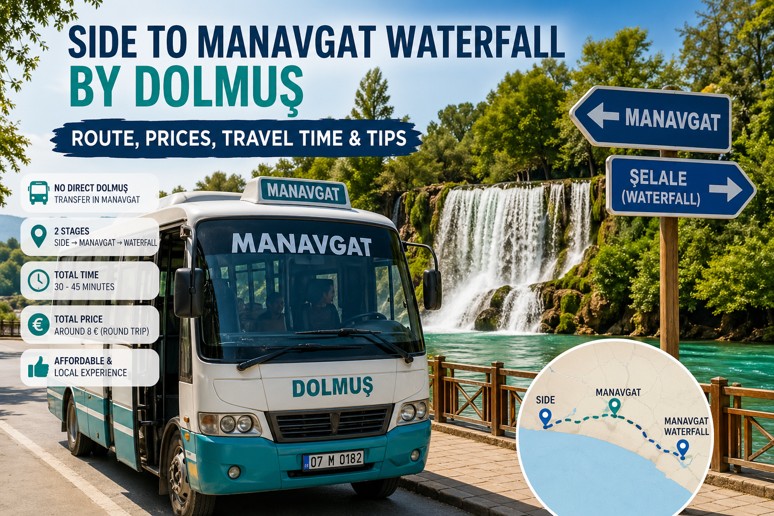 Wie man von Side Hotels zum Manavgat-Wasserfall mit dem Dolmuş gelangt
